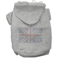 Pet, Dog & Cat Hoodie Rhinestone, "British Flag" Gray MD (6-10 lbs.)