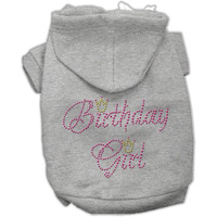 Pet, Dog & Cat Hoodie Rhinestone, "Birthday Girl" Gray SM (3-6 lbs.)