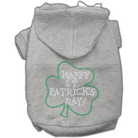 Pet Dog & Cat Hoodie Rhinestone, "Happy St. Patrick's Day" Gray XS (0-3 lbs.)