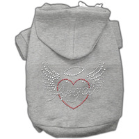 Pet, Dog & Cat Hoodie Rhinestone, "Angel Heart" Gray SM (3-6 lbs.)