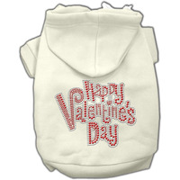 Pet, Dog & Cat Hoodie Rhinestone, "Happy Valentine's Day" Cream XS (0-3 lbs.)