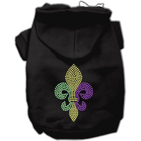 Pet, Dog & Cat Hoodie Rhinestone, "Mardi Gras Fleur De Lis" Black MD (6-10 lbs.)