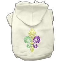 Pet, Dog & Cat Hoodie Rhinestone, "Mardi Gras Fleur De Lis" Cream SM (3-6 lbs.)
