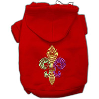 Pet, Dog & Cat Hoodie Rhinestone, "Mardi Gras Fleur De Lis" Red MD (6-10 lbs.)