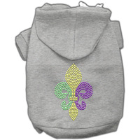 Pet, Dog & Cat Hoodie Rhinestone, "Mardi Gras Fleur De Lis" Gray SM (3-6 lbs.)
