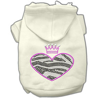 Pet, Dog & Cat Hoodie Rhinestone, "Zebra Heart" Cream XL (14-20 lbs.)