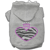 Pet, Dog & Cat Hoodie Rhinestone, "Zebra Heart" Gray MD (6-10 lbs.)