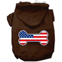 Pet Dog & Cat Hoodie Screen Printed, "Bone Shaped American Flag" Brown XL (14-20 lbs.)