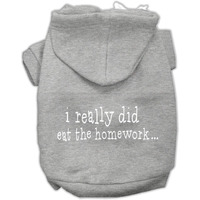 Pet Dog & Cat Hoodie Screen Printed, "I Really Did Eat The Homework" Gray LG (10-14 lbs.)