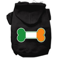 Pet Dog & Cat Hoodie Screen Printed, "Bone Shaped Ireland Flag" Black MD (6-10 lbs.)