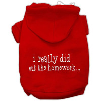 Pet Dog & Cat Hoodie Screen Printed, "I Really Did Eat The Homework" Red MD (6-10 lbs.)