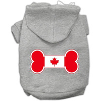 Pet, Dog & Cat Hoodie Screen Printed, "Bone Shaped Canadian Flag" Gray SM (3-6 lbs.)