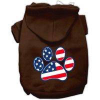 Pet Dog & Cat Hoodie Screen Printed, "Patriotic Paw" Brown XL (14-20 lbs.)