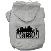 Pet, Dog & Cat Hoodie Screen Printed, "Amsterdam Skyline" Gray 3XL (25-35 lbs.)