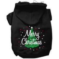 Christmas Pet, Dog & Cat Hoodie Screen Printed, "Scribble Merry Christmas" Black LG (10-14 lbs.)