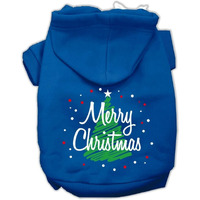 Christmas Pet, Dog & Cat Hoodie Screen Printed, "Scribble Merry Christmas" Blue SM (3-6 lbs.)