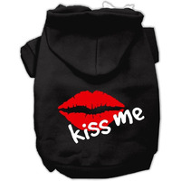 Pet Dog & Cat Hoodie Screen Printed, "Kiss Me" Black MD (6-10 lbs.)