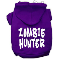Halloween Pet, Dog & Cat Hoodie Screen Printed, "Zombie Hunter" Purple XL (14-20 lbs.)