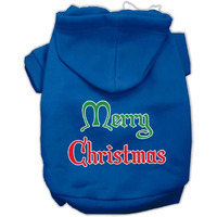 Christmas Pet Dog & Cat Hoodie Screen Printed, "Merry Christmas" Blue LG (10-14 lbs.)