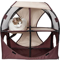 Pet Life Collapsible Soft Folding Pet Cat House, Khaki/Brown