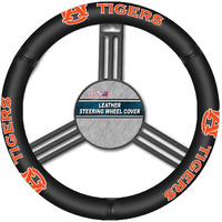 Fremont Die NCAA Auburn Tigers Leather Steering Wheel Cover, Fits Most Steering Wheels, Black/Team Colors