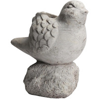 Urban Trends Collection Cement Cardinal Bird Figurine on Rock Hollow Base LG Distressed Finish Gray