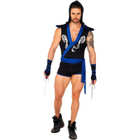Roma Costume Men's 3pc Ninja Warrior Costume, Black/Blue, Extra Large