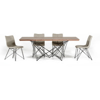 30"" Walnut Veneer And Metal Dining Table