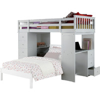 79"" X 42"" X 66"" White Solid Wood Loft Bed And Bookshelf Ladder