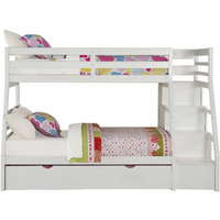 95"" X 56"" X 65"" Twin Over Full White Storage Ladder And Trundle Bunk Bed