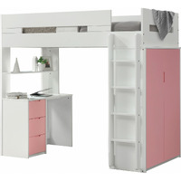 White And Pink Twin Loft Bed And Desk
