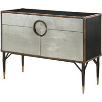 52"" X 21"" X 40"" Brown Top Grain Leather And Aluminum Console Table