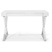 Desk Large High Gloss White Two Drawers Stainless Steel Base