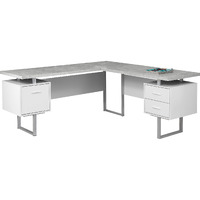 71"" Grey L-Shape Computer Desk With Three Drawers