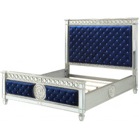 68"" X 90"" X 72"" Blue Velvet Wood Mirror Upholstered (Hbfb) Queen Bed