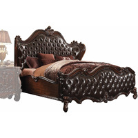 92"" X 97"" X 76"" 2-Tone Dark Brown Pu Cherry Oak Wood Poly Resin Upholstery Eastern King Bed