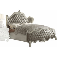 92"" X 97"" X 76"" Vintage Gray Pu Bone White Wood Poly Resin Upholstery Eastern King Bed