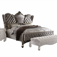 76"" X 95"" X 72"" Velvet Antique Platinum Upholstery Poly Resin Queen Bed