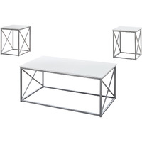 White Silver Metal Table Set - 3Pcs Set