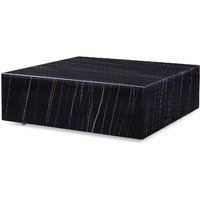35"" Black Genuine Marble And Brass Square Coffee Table
