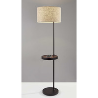 64"" Black Tray Table Floor Lamp With Beige Drum Shade