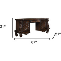 67"" Brown Peninsula Vanity Desk With 7 Drawers