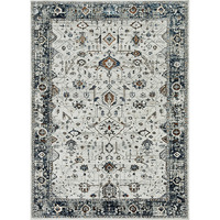 7' Ivory Grey Machine Woven Floral Traditional Indoor Runner Rug