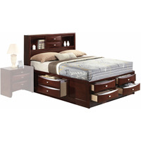 Espresso Finish Wood Multi-Drawer Platform King Bed With Pull Out Tray