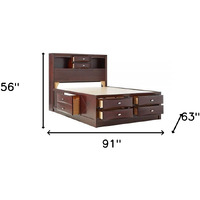 Espresso Multii-Drawer Wood Platform Queen Bed With Pull Out Tray