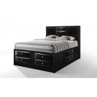 Black Multi-Drawer Queen Bed With Bookcase Headboard