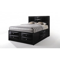 Black  Multi-Drawer Wood Platform  Full Bed With Pull Out Tray
