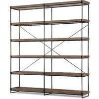 Medium Brown Wood And Iron Shelving Unit With 5 Tray Shelves
