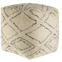 Beige Cotton Square Pouf With Argyle Pattern