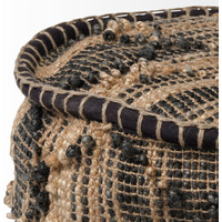 Tan Jute Cylindrical Pouf With Popcorn Stich